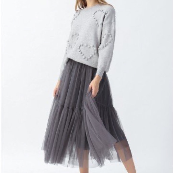 Pom Pom Embellished Knit Sweater in Grey - Picture 3 of 5